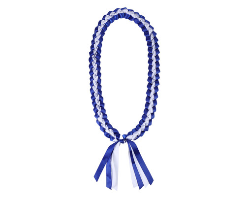 47" Royal Blue/White Braided Satin Ribbon Graduation Lei - Pack of 6