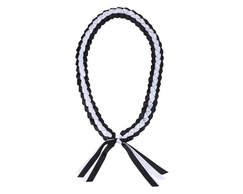 47" Black/White Braided Grosgrain Ribbon Graduation Lei - Pack of 6