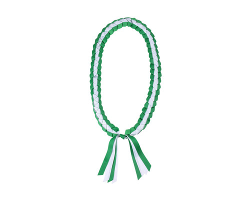 47" Emerald Green/White Braided Grosgrain Ribbon Graduation Lei - Pack of 6