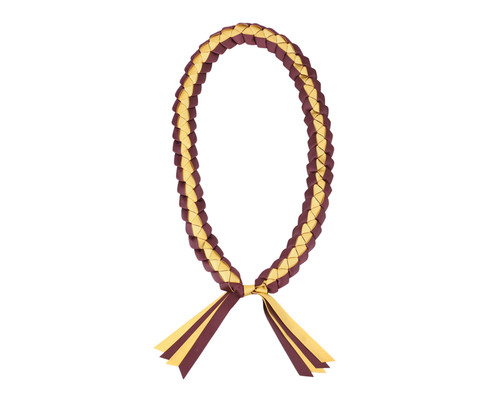 47" Burgundy/Gold Yellow Braided Grosgrain Ribbon Graduation Lei - Pack of 6
