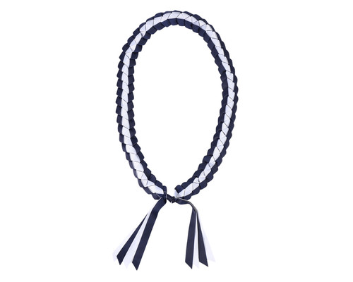 47" Navy Blue/White Braided Grosgrain Ribbon Graduation Lei - Pack of 6