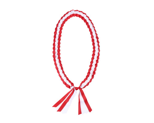 47" Red/White Braided Grosgrain Ribbon Graduation Lei - Pack of 6