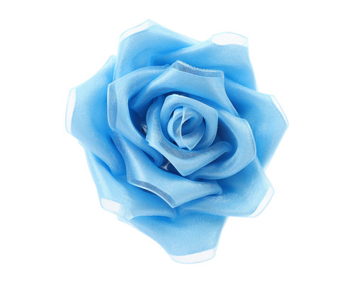 2.5" Blue Satin Organza Layered Eternal Ribbon Roses - Pack of 12
