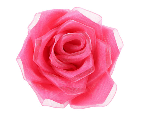 2.5" Hot Pink Satin Organza Layered Eternal Ribbon Roses - Pack of 12