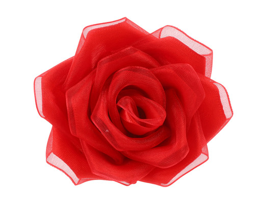 2.5" Red Satin Organza Layered Eternal Ribbon Roses - Pack of 12