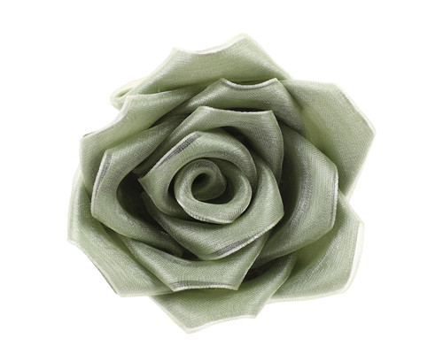 2.5" Sage Green Satin Organza Layered Eternal Ribbon Roses - Pack of 12