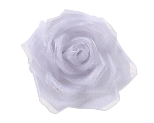 2.5" White Satin Organza Layered Eternal Ribbon Roses - Pack of 12