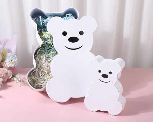 Set of Small & Large White Bear Shaped Black Accents Gift Boxes - Set of 2