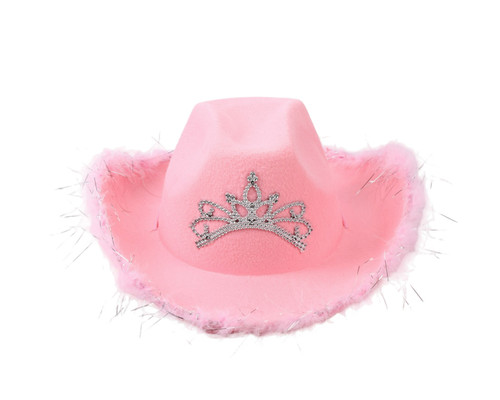 15" Pink Western Cowgirl Faux Feather Edge Crown Hat - Pack of 3