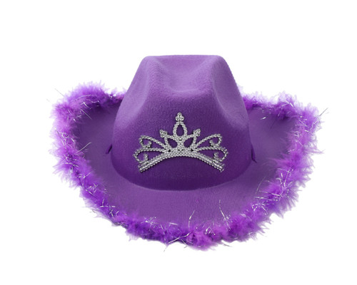 15" Purple Western Cowgirl Faux Feather Edge Crown Hat - Pack of 3
