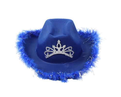15" Royal Blue Western Cowgirl Faux Feather Edge Crown Hat - Pack of 3