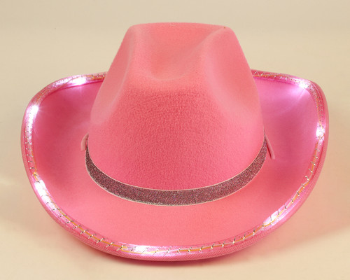 15" Pink Western Cowboy Cowgirl LED Rim Sparkly Trim Hat - Pack of 3