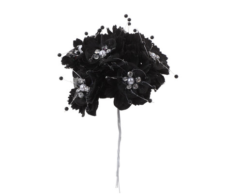 1 3/4" Black Silk Organza Flower Pearl Spray Rhinestones - Pack of 72