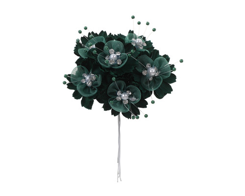 1 3/4" Hunter Green Silk Organza Flower Pearl Spray Rhinestones - Pack of 72