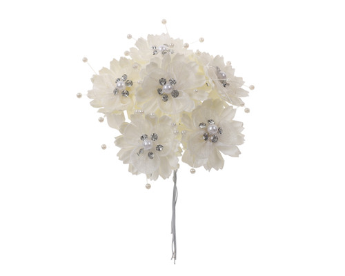 1 3/4" Ivory Silk Organza Flower Pearl Spray Rhinestones - Pack of 72
