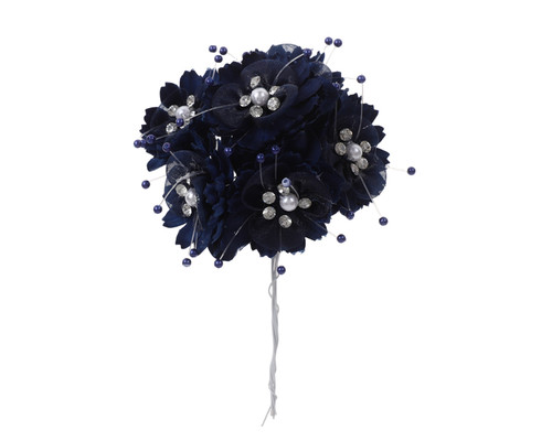 1 3/4" Navy Blue Silk Organza Flower Pearl Spray Rhinestones - Pack of 72