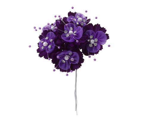 1 3/4" Purple Silk Organza Flower Pearl Spray Rhinestones - Pack of 72