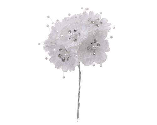 1 3/4" White Silk Organza Flower Pearl Spray Rhinestones - Pack of 72