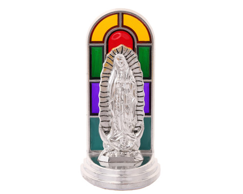 4" Silver Our Lady of Guadalupe Stained Glass Mini Statue- Pack of 6