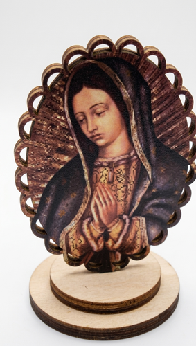 3 1/2" Our Lady of Guadalupe Oval Scalloped Wood Stand - Pack of 12