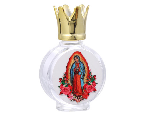 2 7/8" x 1 5/8" Glass Gold Crown Guadalupe Sticker Holy Water Bottle - Pack of 12