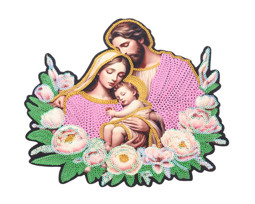 8 1/2" x 8 1/2" Holy Family Flowers Sequin Iron On Patch - Pack of 6