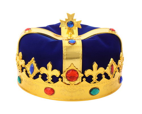 5" Tall Royal Blue Velvet Royal Jeweled Gold Plastic King Crown - Pack of 6