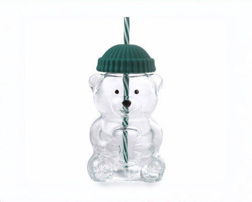 6 3/4" Tall Green Hat Glass Bear Shaped Cup Favor - Pack of 1