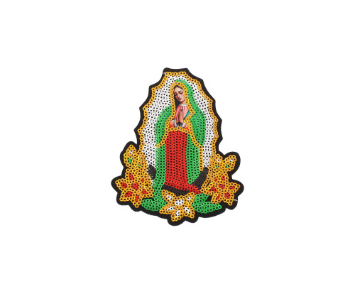 4 3/4" x 4" Silver Our Lady of Guadalupe Sequin Religious Patch - Pack of 12