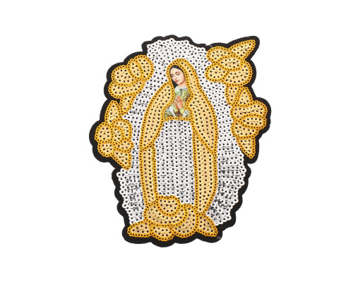 6 3/4" x 5.5" Silver-Gold Our Lady of Guadalupe Sequin Religious Patch - Pack of 12