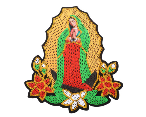 9 1/2" x 8" Gold Accent Our Lady of Guadalupe Sequin Religious Patch - Pack of 6