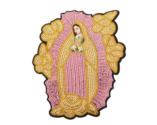 9 1/2" x 8" Pink-Gold Our Lady of Guadalupe Sequin Religious Patch - Pack of 6