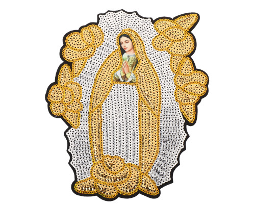 9 1/2" x 8" Silver-Gold Our Lady of Guadalupe Sequin Religious Patch - Pack of 6
