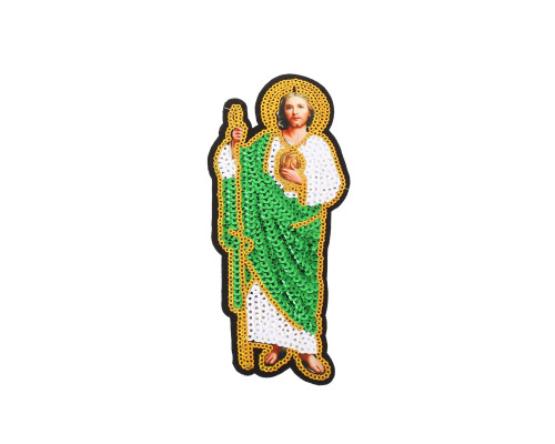 7" x 3 1/8"" San Judas Saint Jude Medium Religious Sequin Patch - Pack of 12