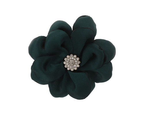 3" Satin Hunter Green Flower with Rhinestone Center - Pack of 12