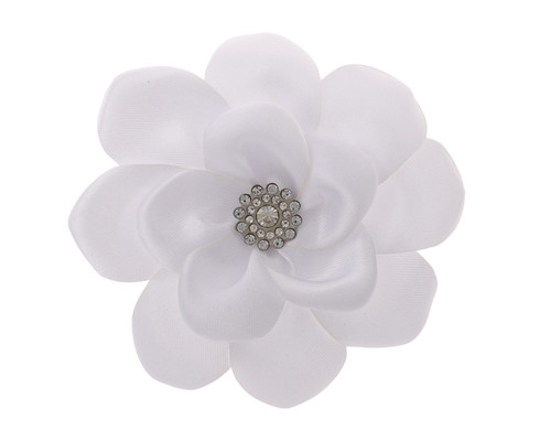3" Satin White Flower with Rhinestone Center - Pack of 12
