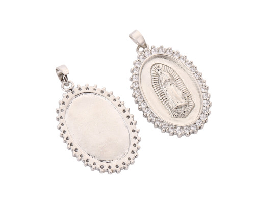 1 1/4" Long Silver Rhinestone Religious Lady of Guadalupe Jewelry Oval Pendant - Pack of 12