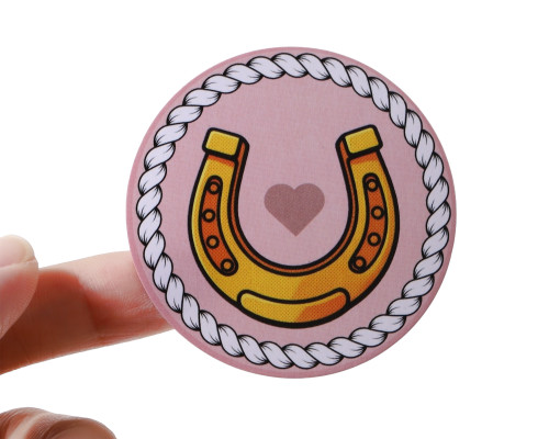 2" Round Pink Cowboy Horseshoe Baby Shower Gender Reveal Stickers - Pack of 48