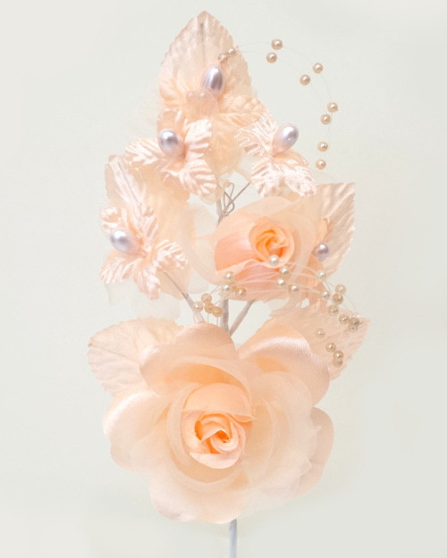 6" Peach Silk Corsage Flowers with Pearl Spray - Pack of 12