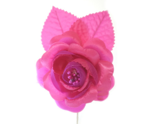 2.5" Fuchsia Silk Single Rose Flowers - Pack of 12