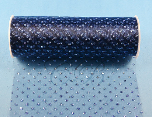 6"x6 yards (18 FT) Navy Blue Sparkle Organza Rolls with Navy Blue Glitter Dots - Pack of 6 Spools