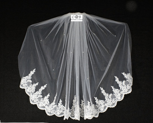 32" Long White One-Tier Bridal Wedding Embroidered Veils