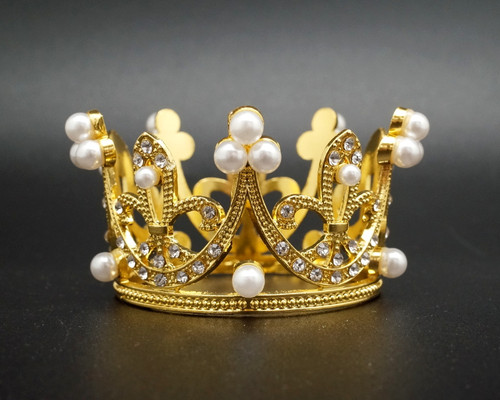 2 1/4" wide Gold Full Circle Rhinestone Pearl Mini Crown - Pack of 6 Tiaras (TM171)