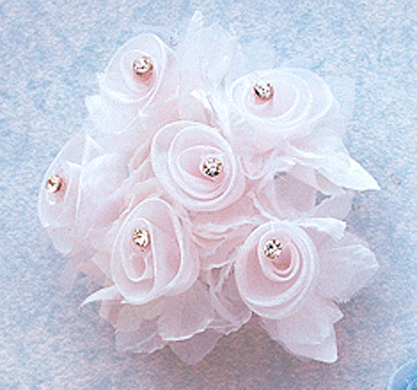 7" White Silk Corsage Flowers with Rhinestone Leaf Pack of 12 CB