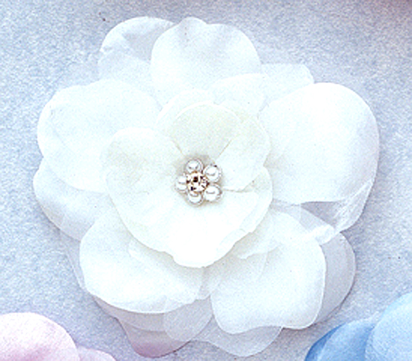 4.5" White Large Silk Flowers with Rhinestone Pack of 12 Pieces CB