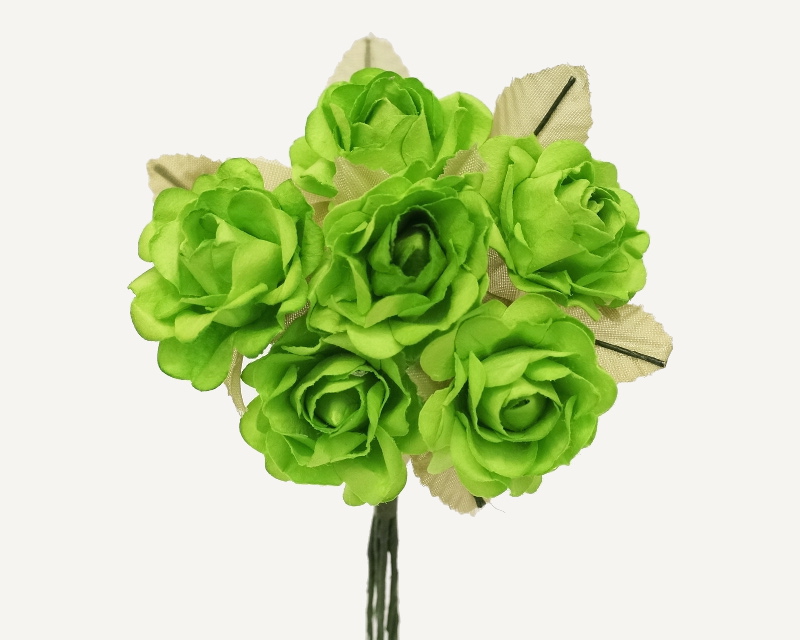1" Apple Green Big Rose with Leaf Paper Craft Flowers Pack of 72 CB