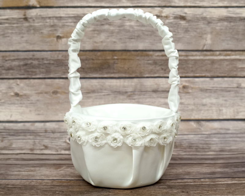 Ivory Rose Flower Wedding Satin Flower Girl Basket CB Flowers & Crafts