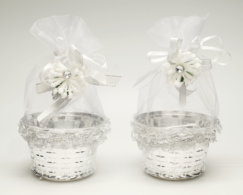 3" Silver Round Organza Bag Basket Favor Box Pack of 12 CB Flowers