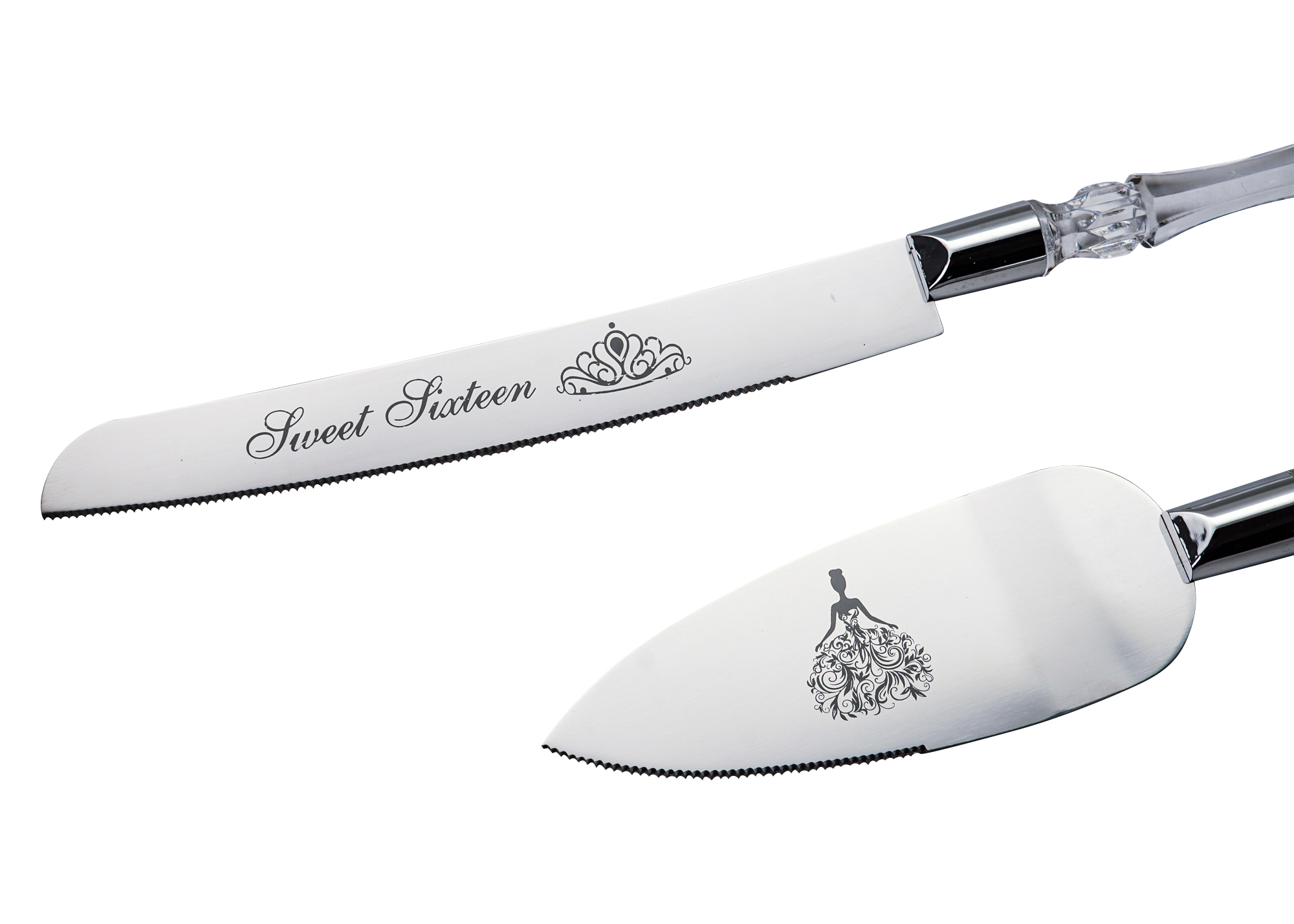 Quinceanera Cake Knife and Server Sets with "Sweet Sixteen" Engraving CB Flowers & Crafts