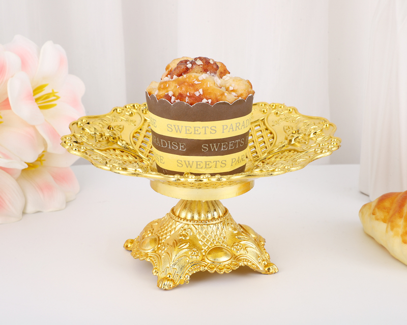 3 1/2" Gold Plastic Floral Engraved Serving Plate Stand Pack of 12